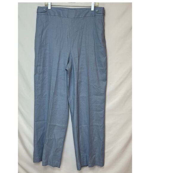 Talbots Linen Blend Wide Leg Pants Women's 14 Blue Trousers Office Dressy Flowy - Picture 1 of 9